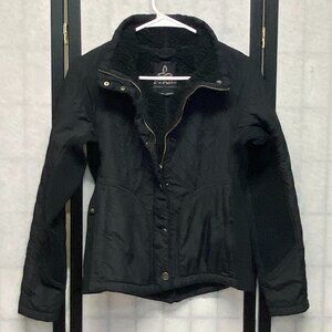 Prana Diva Puffer Jacket Black XS Water Repellant Zip & Snap Sherpa Fleece Lined